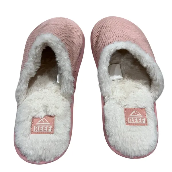 Reef Women's Cozy Slippers Leather Upper Light Pink Faux Fur Size US 7 EU 37.5 - Image 5
