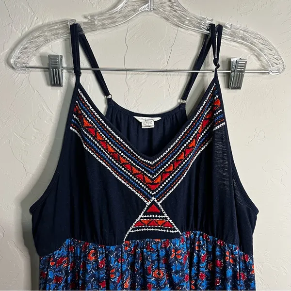 Lucky Brand Bohemian Floral Embroidered Aztec‎ Strappy MIDI Dress - Image 3