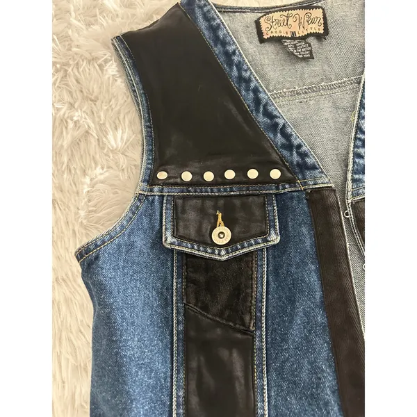 Street Wear Carole Little Denim Studded Vintage Vest sz L Large‎ - Image 2