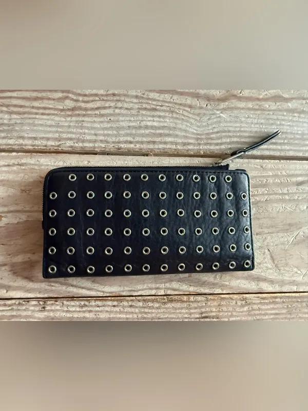 Burberry Black Leather Grommet Studded Wallet - Image 3