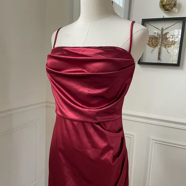 Windsor Stretchy Ruby Red Burgundy Satin Slip Dress Gown M - Image 4