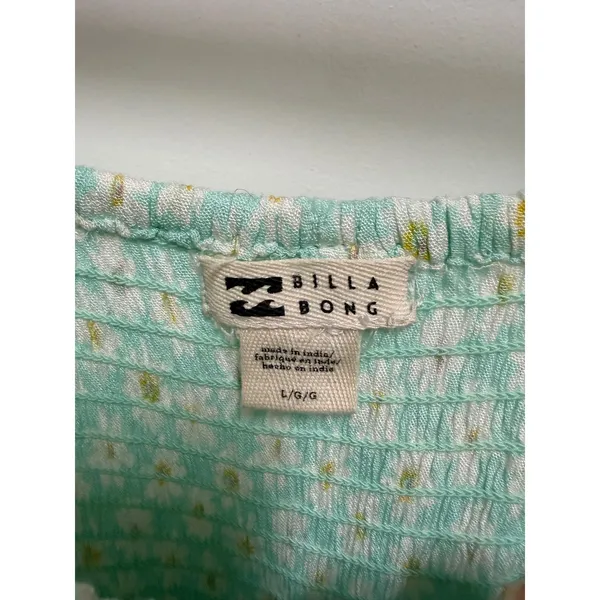 Billabong Mint Green Daisy Floral Smocked Off Shoulder Maxi Dress NWT Size Large - Image 5