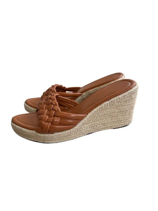 TAN Braided Leatherette Espadrilles Wedges Size 10 - Image 10