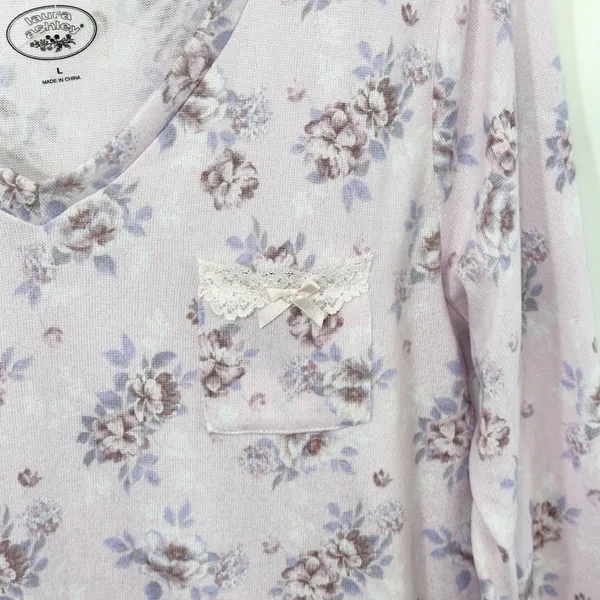 Laura Ashley Large Pajama Set Pink Floral Lettuce Hem Soft Girl Cottagecore 559 - Image 11
