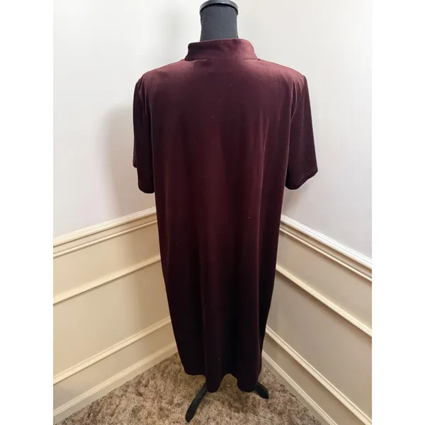 Vintage Caroline Wells II Brown Velvet Mandarin Collar Dress Button Front Midi - Image 7
