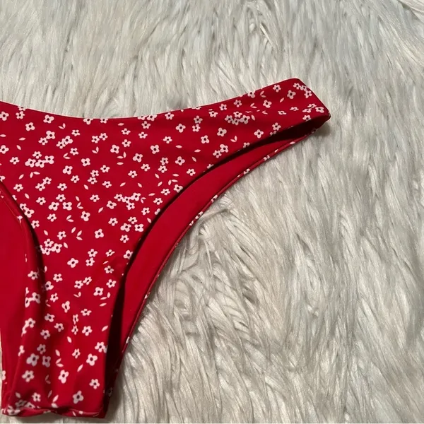 Women's Reversible Bikini Bottom Red White Ditsy Floral High Cut High Waist‎ - Image 4