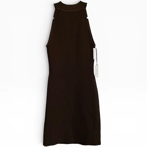 Aritzia Babaton Sculpt Knit Halter Mini Dress Coffee Bean Brown Ribbed S NWT‎ - Image 4