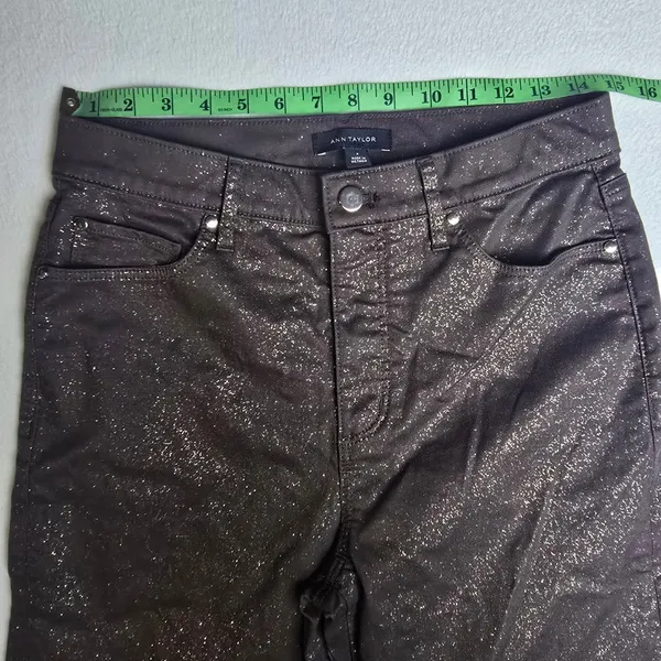 Ann Taylor Brown Gold‎ Metallic Foil High Rise Wide Leg Pants Size 4 Sparkle - Image 7