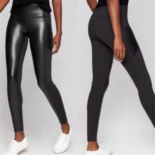 Athleta Faux Leather‎ Gleam Leggings Womens Medium Black High Rise Yoga Pants - Image 2