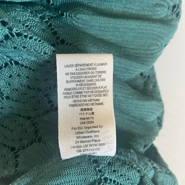 Free People Fire Island Blouse‎ Crochet Top 3/4 Sleeve Knit Green size M Boho - Image 10