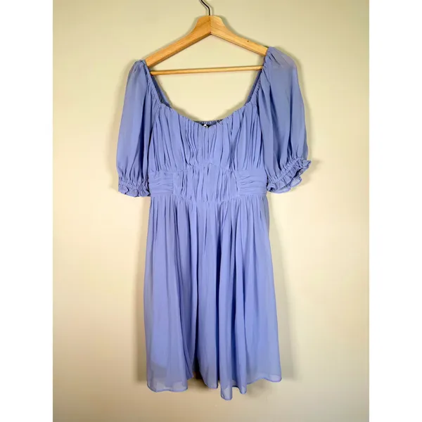 Abercrombie & Fitch Periwinkle Blue Pleated Smocked Puff Sleeve Mini Dress M - Image 3