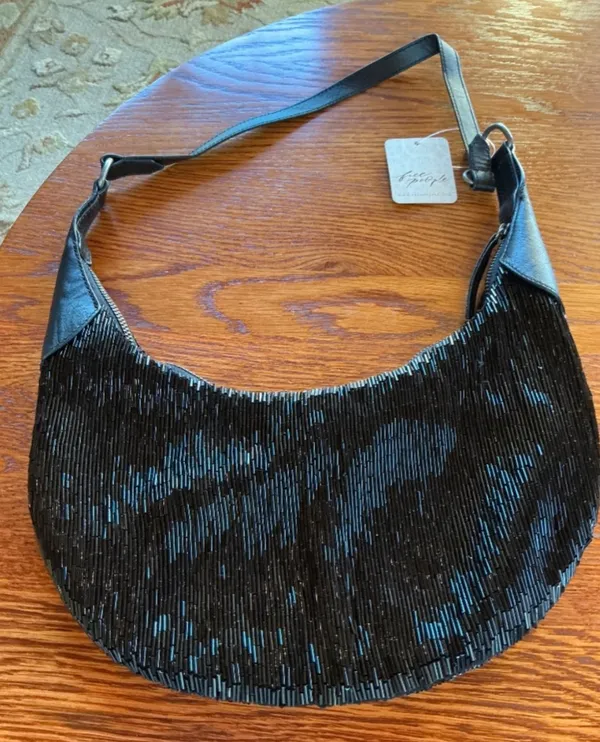 Free People Bugle Bead Clutch/Sling Bag in Black Embroidered Combo NWT $128R - Image 12