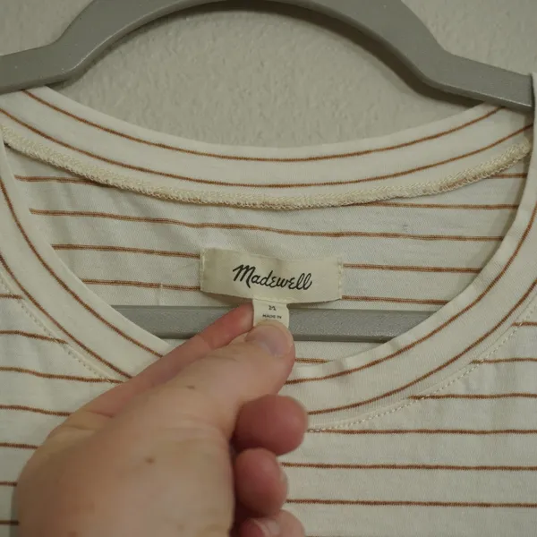 Madewell Women's Size Medium Striped Cotton Crewneck Short Sleeve Tee Cream - Image 3