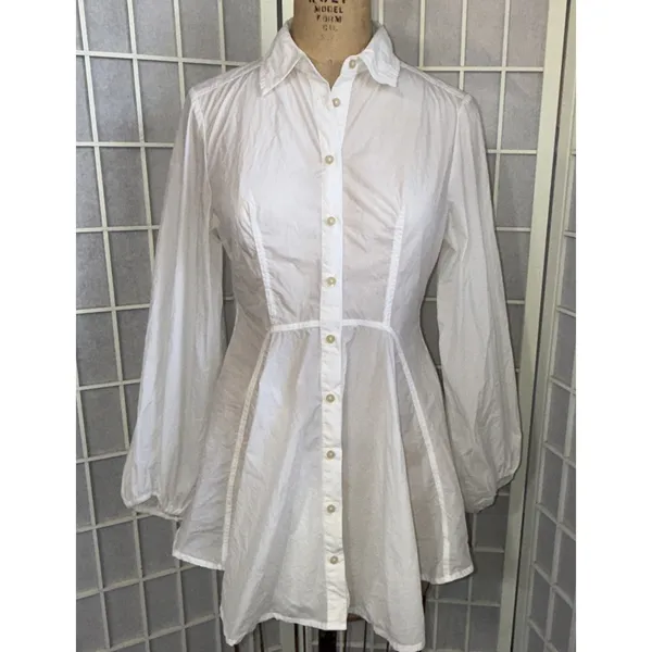 FREE PEOPLE White All The Time Tunic Peplum Button Up Boho Cottagecore Shirt XS‎ - Image 7