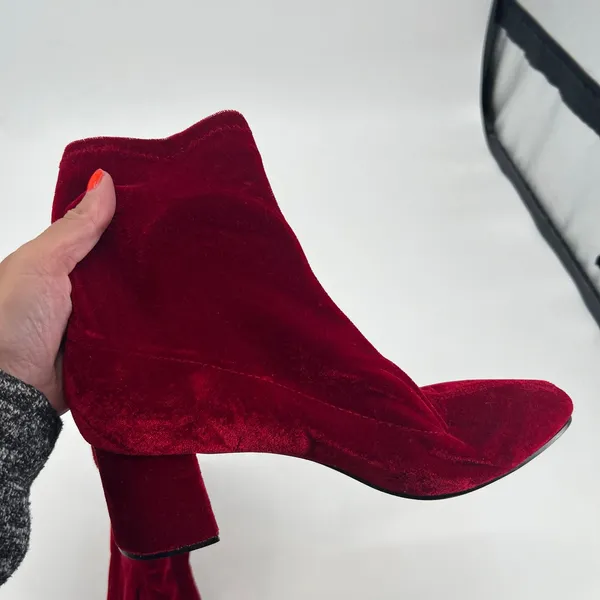 Zara basic Ruby Red Velvet Ankle Boots mid heel stylish stretchy EU 42 / US 11 - Image 4