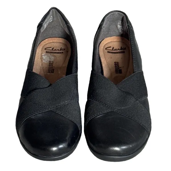 Clarks Collection 8 Medora Jem Black Leather Crisscross Slip On Loafers Flats - Image 4