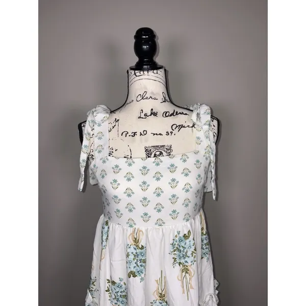 August Sky Boutique Womens Blue Floral Tie Strap Tiered Dress Size Medium - Image 5