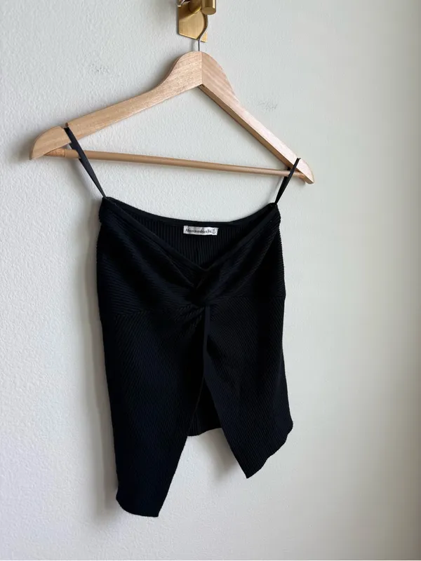 Abercrombie & Fitch Black Ribbed Knit Twist Front Strapless Top XS - Image 3