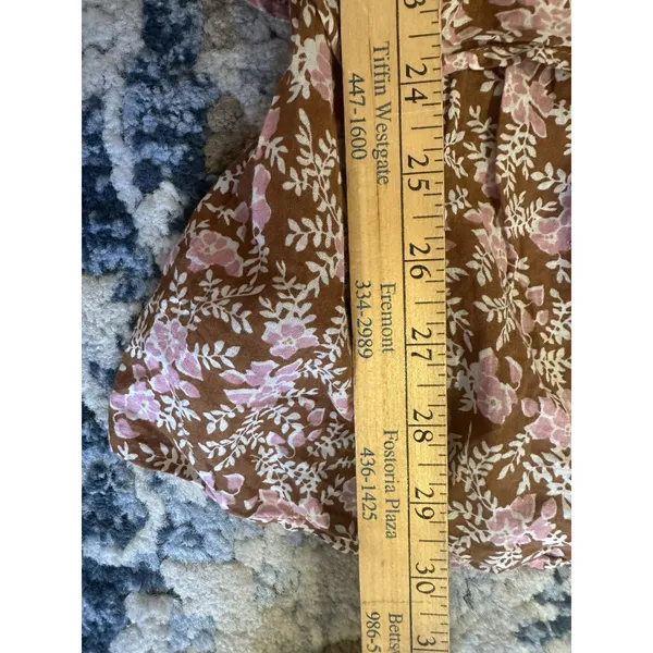 American Eagle Brown/Pink Floral Ruffled Sleeve Tiered Mini Dress V-neck Large - Image 7