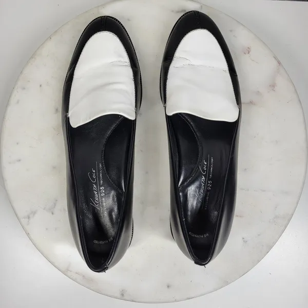 VTG Kenneth Cole Hudson Loafers 7 Black White Two Tone Leather Slip On Flats - Image 9