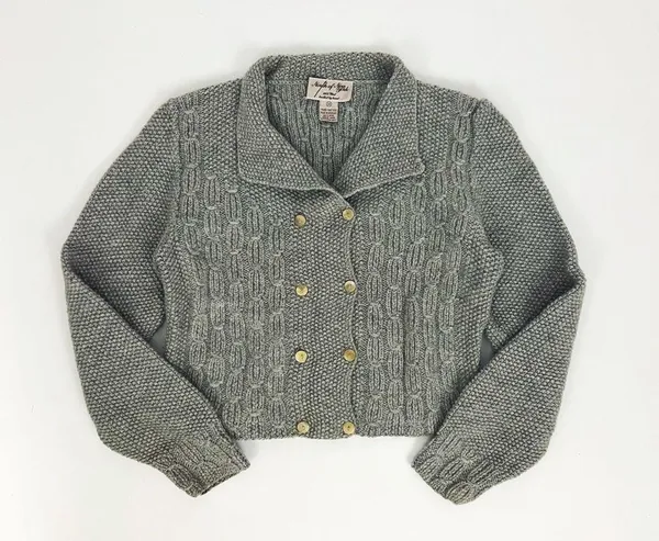 Vintage 100% Wool Double-Breasted Button-Front Hand-Knit Cardigan | Size S/M - Image 6