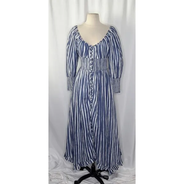 NWT!! By ANTHROPOLOGIE Long Sleeve Sweetheart Midi Dress Blue White Striped XS - Image 2
