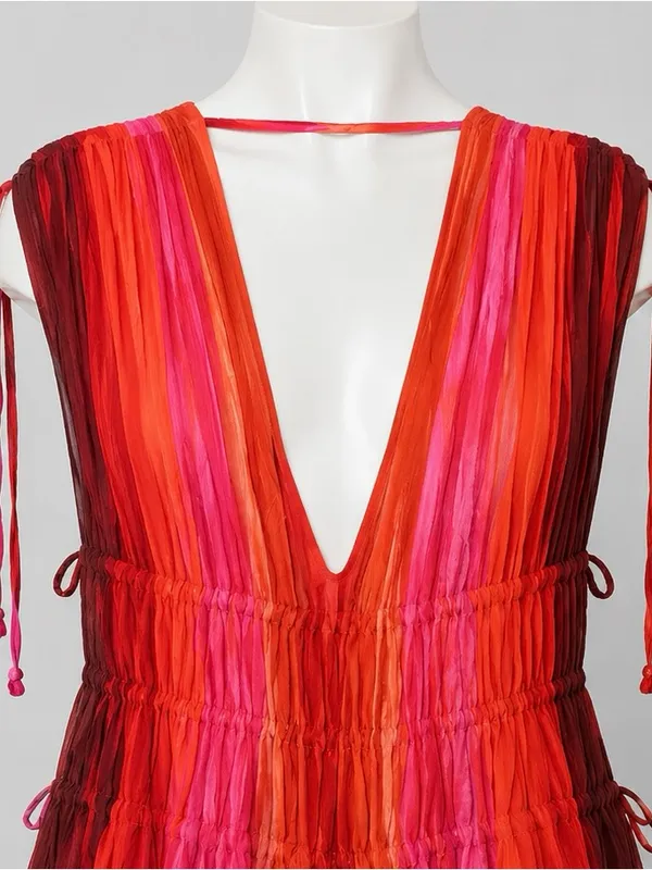 NWT Zara Sunset Flowy Maxi Dress Medium Plunge V-Neck Adjustable Tie Waist Boho - Image 9