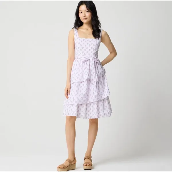 J. Crew Floral Tiered Midi Dress Sleeveless White Violet Storm 12 - Image 2