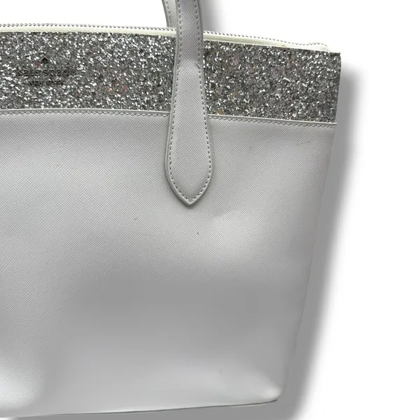 Kate Spade Tote Bag Womens Grey Saffiano Leather Silver Glitter‎ Trim Zip Top - Image 9