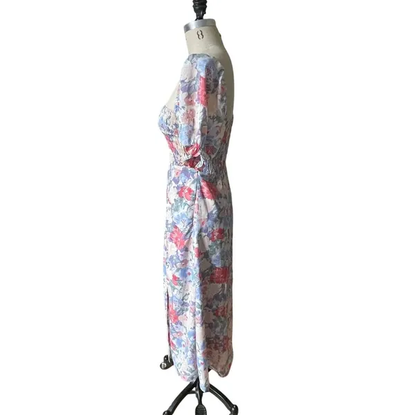 Astr Puff Sleeve Smocked Bust Midi Pastel Print Floral Dress Size Small - Image 4