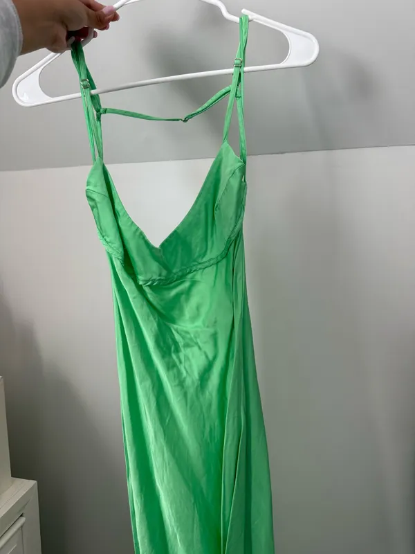 ZARA Satin Maxi Effect Dress Green - Image 3
