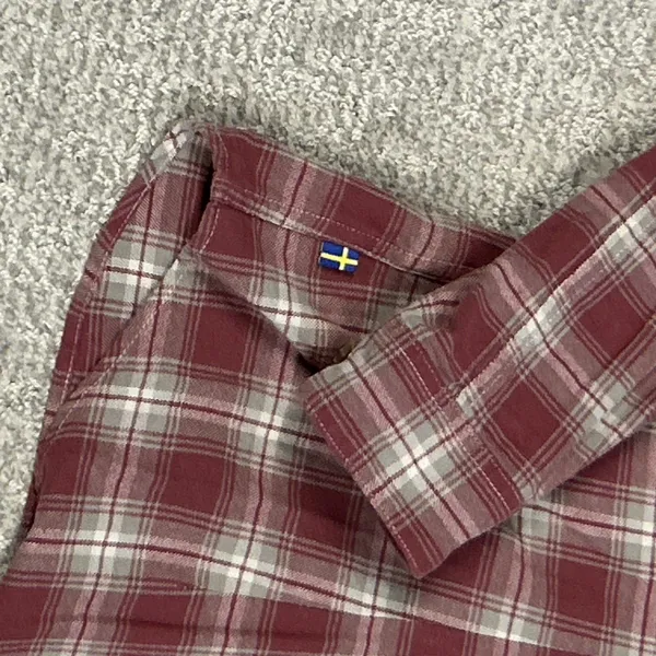 Fjallraven Shirt Womens Large Pink Gray Cream Plaid Flannel Ovik Cotton Outdoor - Image 10