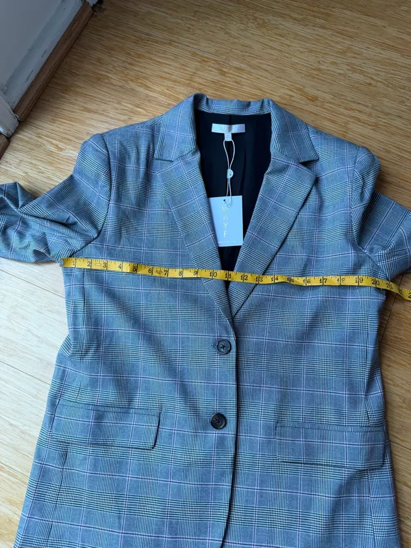 WAYF NWT Gray Plaid Oversized Blazer Pink Windowpane M - Image 9