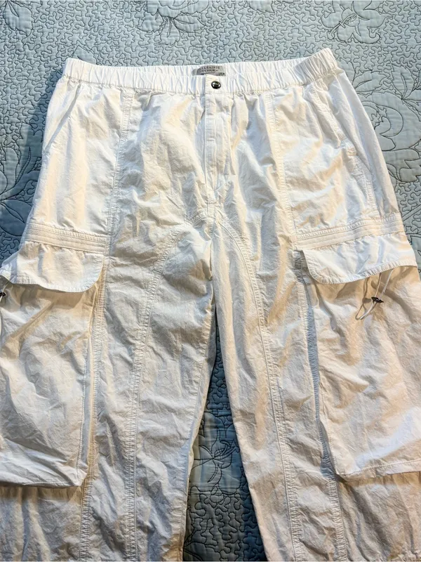💥AllSaints Barbara White Cargo Parachute Pants Utility Drawstring Hem Sz 8🧡 - Image 5