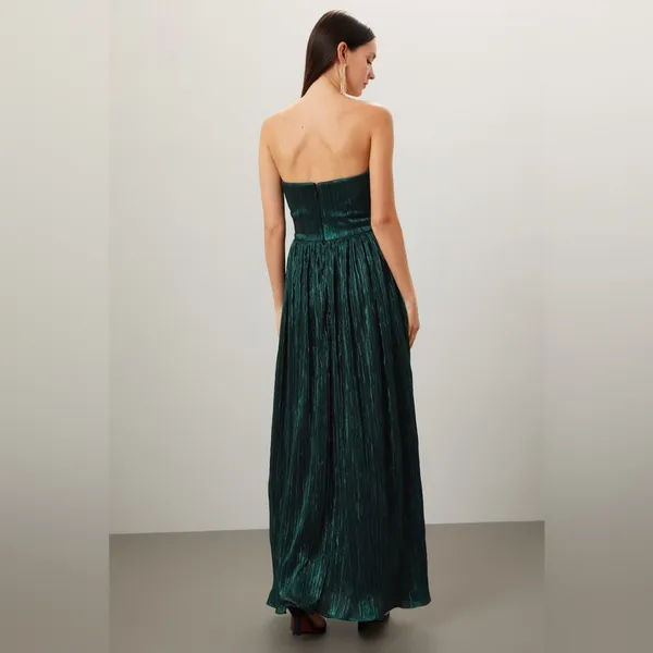DRESS THE POPULATION Emerald Green Metallic Sheen Strapless Audrina Dress Small - Image 3
