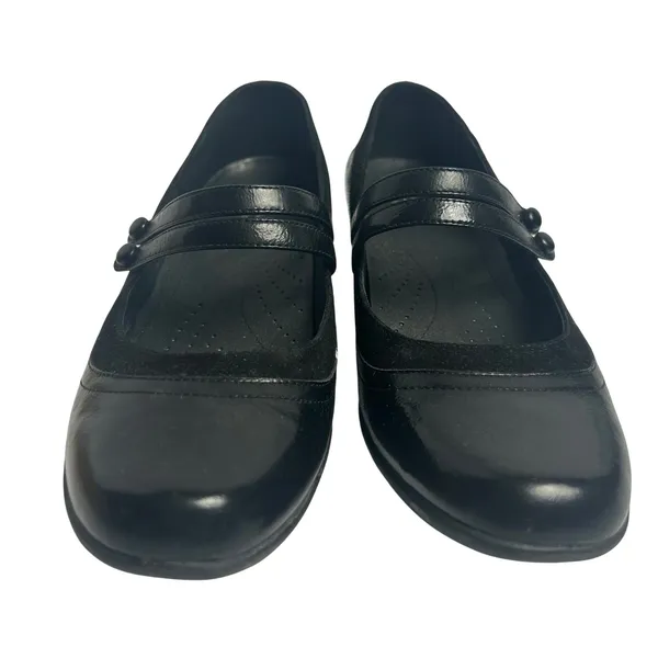 Clarks Artisan Black Leather Double Strap Mary Jane Wedge Pumps 87415 9M - Image 2