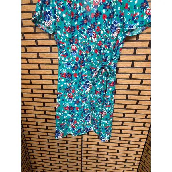 J. Crew Turquoise Floral Wrap‎ Style Dress Size 4 - Image 3