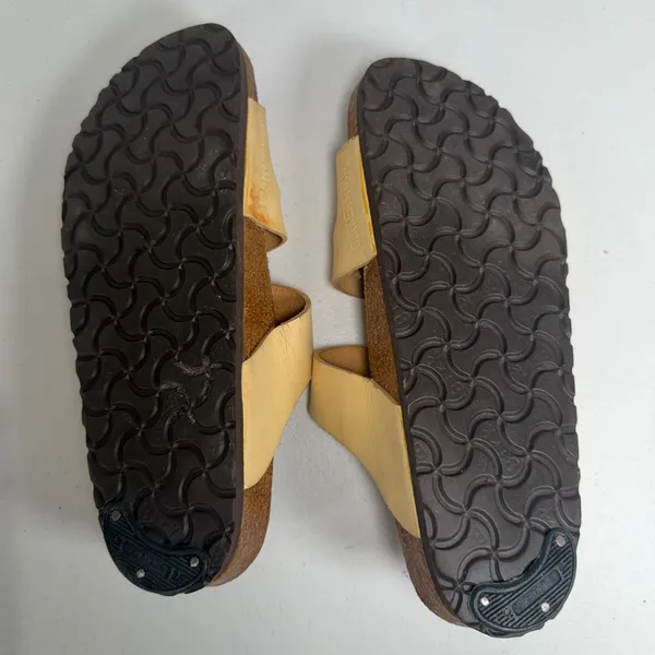 Birkenstock 39 8 Sandals Florida Leather Yellow Triple Strap Slide Germany - Image 12