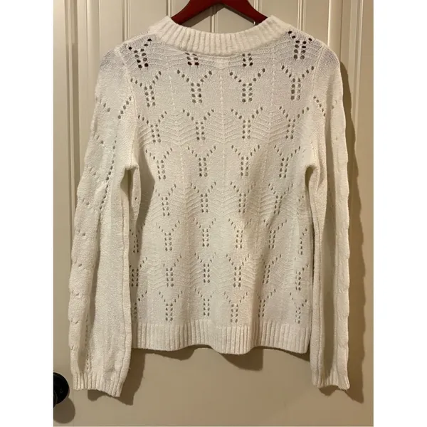 Gap Ivory Frost/Cream Pointelle Crew Sweater - Image 3