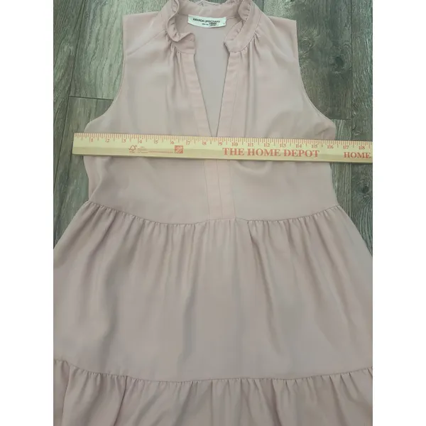 Amanda Uprichard Pink Ruffle V-Neck Tiered Sleeveless Mini Dress XS Blush - Image 5