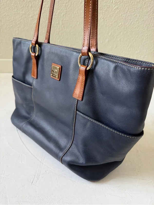 Dooney & Bourke Navy Blue Leather Lexington Shopper Tote Shoulder Bag - Image 8