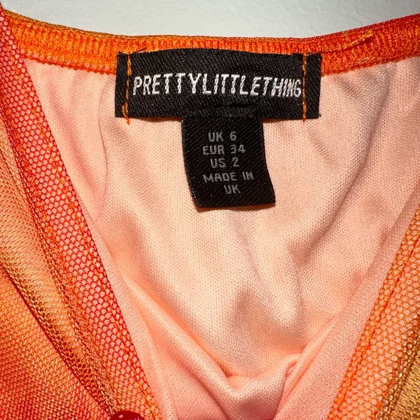 PrettyLittleThing Orange Floral Mesh Bandeau Ruched maxi dress size 2 - Image 7