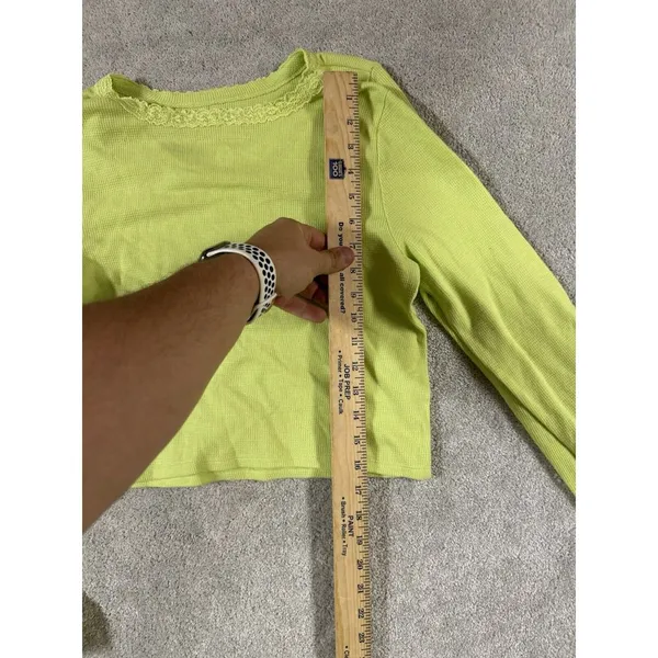 2 American Eagle Green/ Yellow Long Sleeve‎ Tops Waffle Lace Collar Medium - Image 5