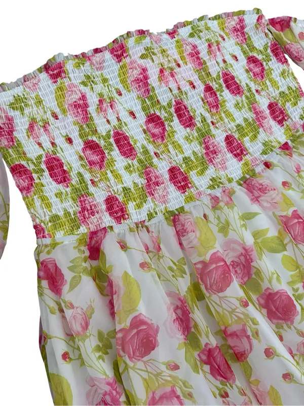 Betsey Johnson Women's Floral Off the Sleeve Smocked Chiffon Babydoll Dress XL - Image 11
