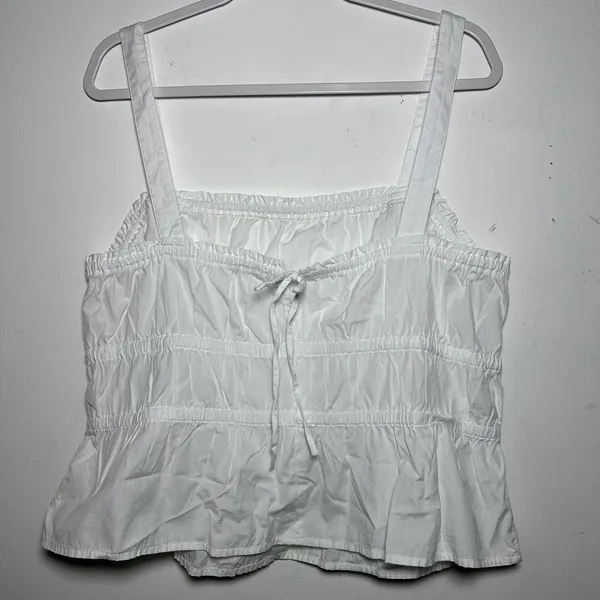 Madewell White Smocked‎ Square Neck Tie Front Tank Top XL - Image 2