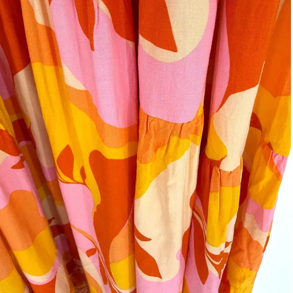 Abel The Label Maxi Dress Women XS Orange Pink Tiered Boho Floral Tropical Beach - Image 4