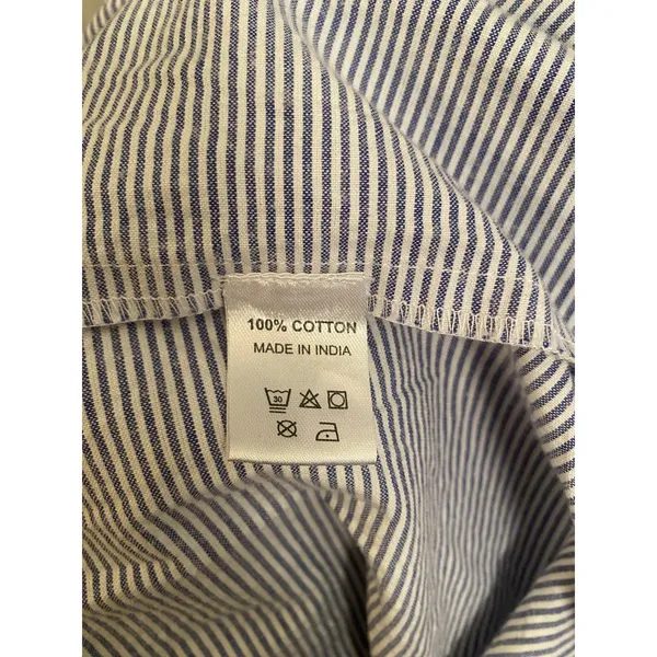 Gingy Tiered Cotton Blue White Striped Seersucker Maxi Shirt Dress Button Front - Image 6