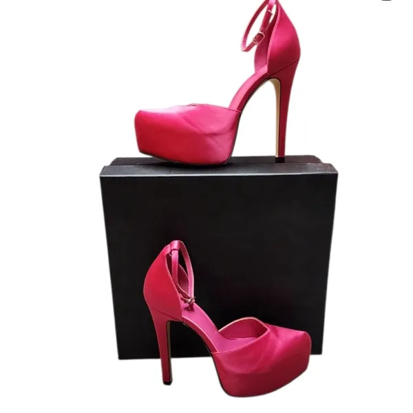 AAJ By AMINAH Satiya Fuchsia Satin Close Toe Platform‎ Heels NIB 5.5 - Image 3