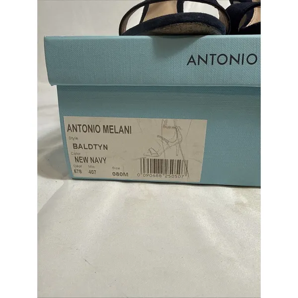 Antonio Melani Navy Suede Shoes Womens 8 M Open Toe Strappy Heels Zipper - Image 2