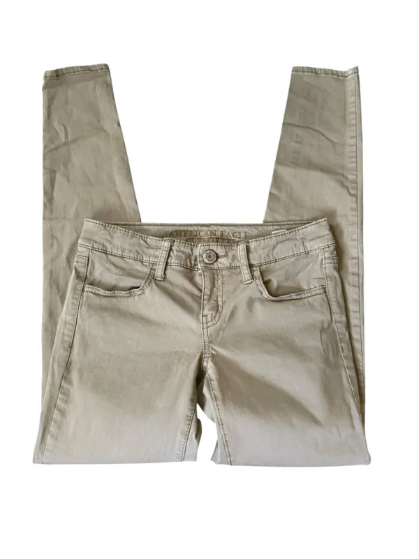 American Eagle 00 Reg tan stretchy jegging low rise button zip with pockets - Image 5